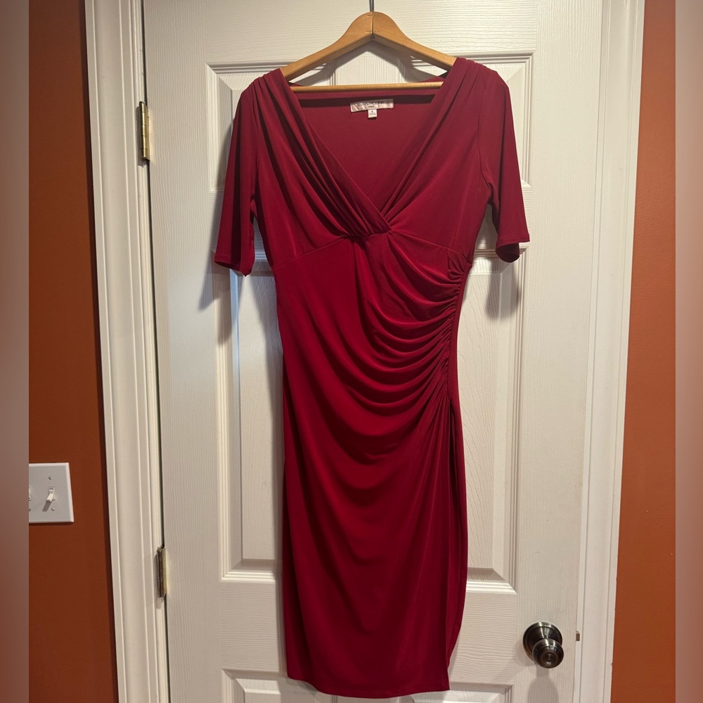Evan Picone Ruched Dress Red Sz 6